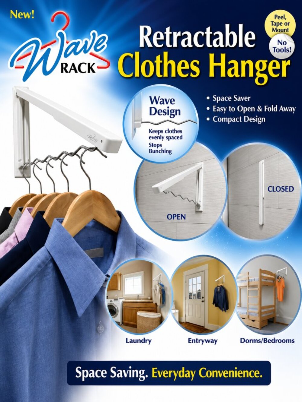 Retractable Clothes Hanger - White